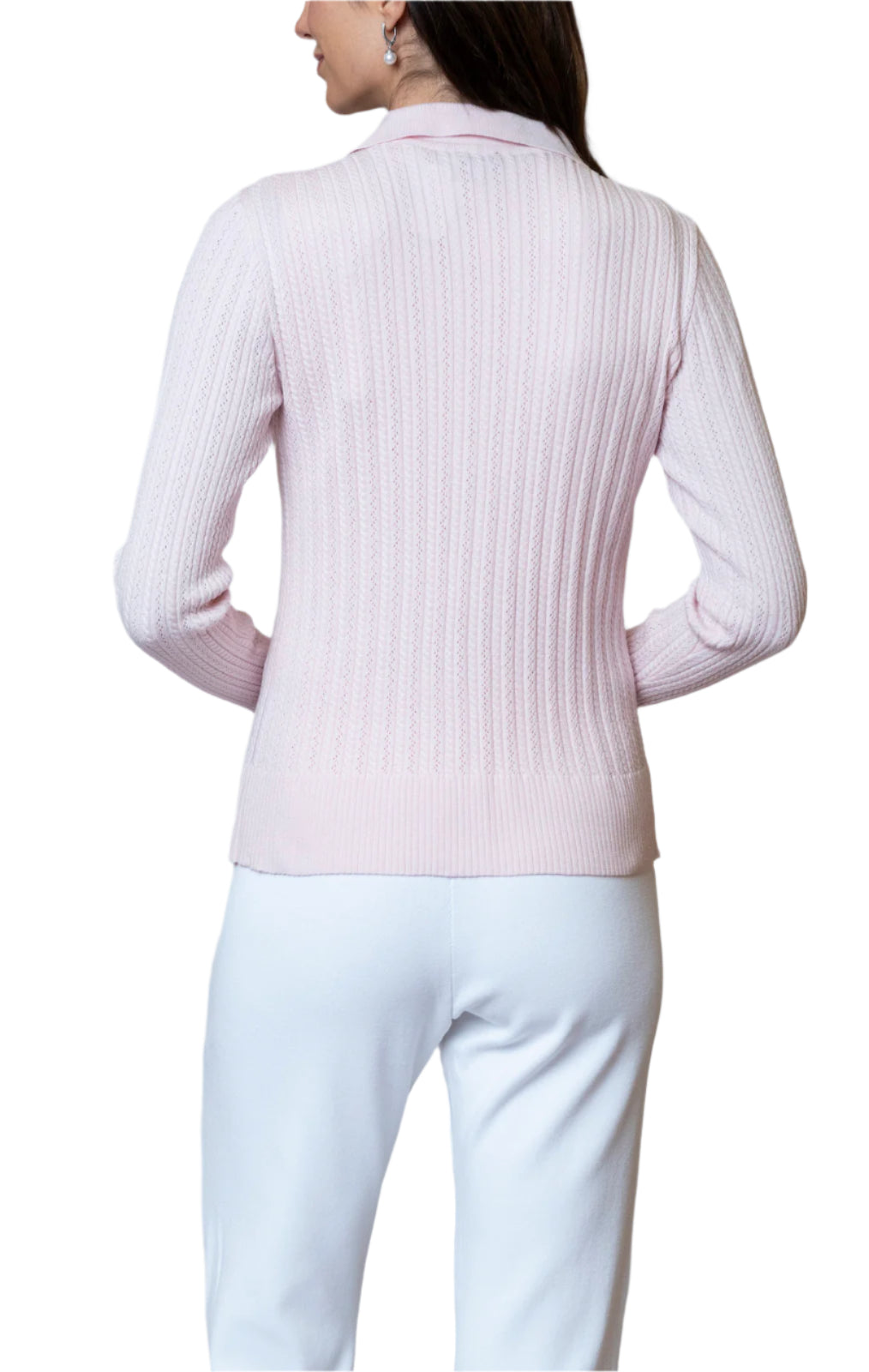 Macy Lace-Cable-Knit Cardigan, Pink Petal