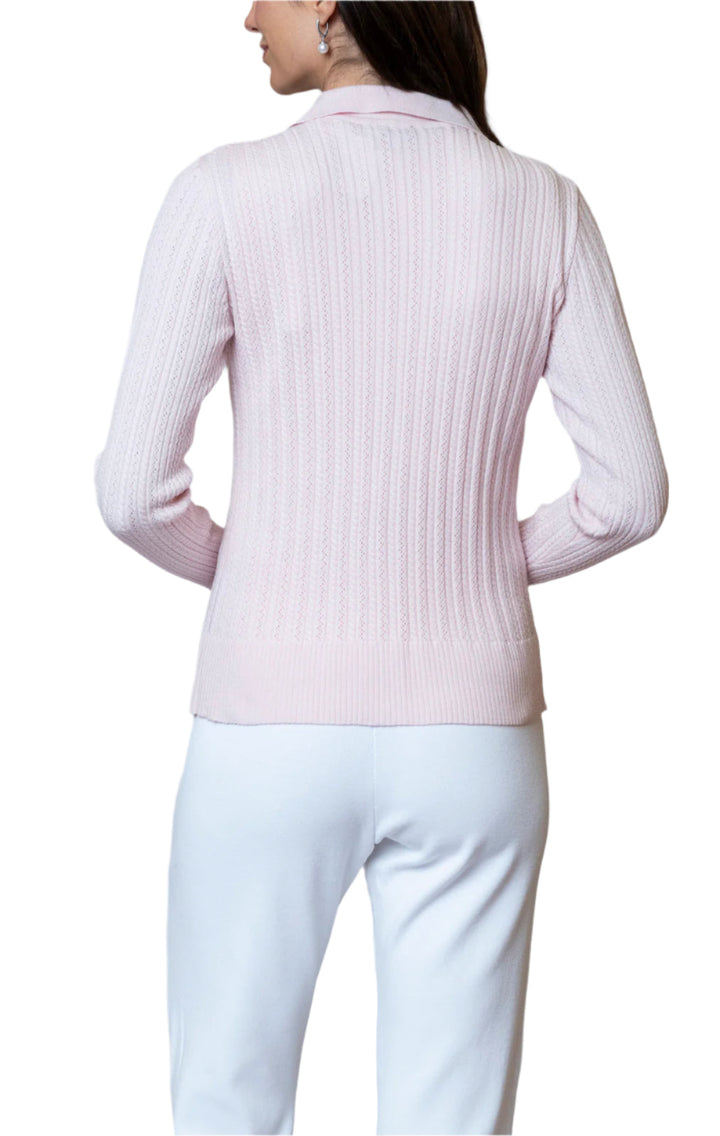 Macy Lace-Cable-Knit Cardigan, Pink Petal