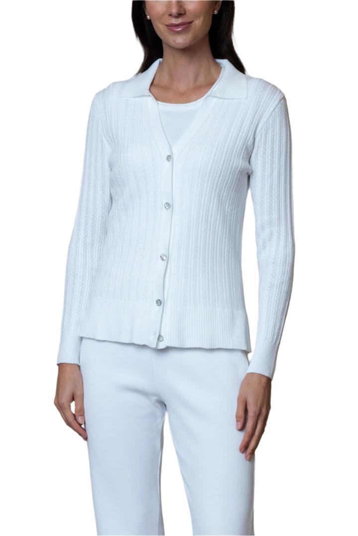 Macy Lace-Cable-Knit Cardigan, White