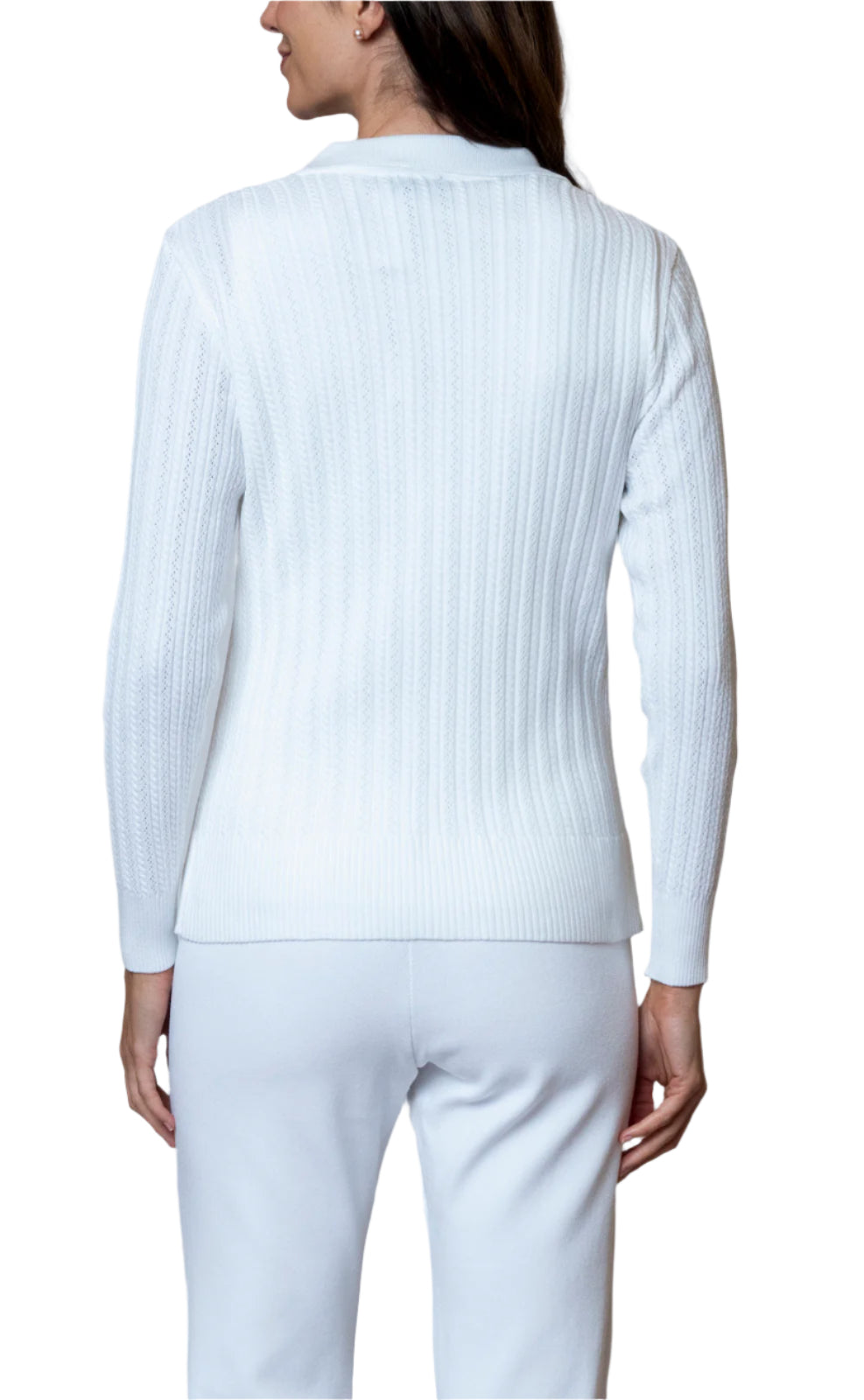 Macy Lace-Cable-Knit Cardigan, White