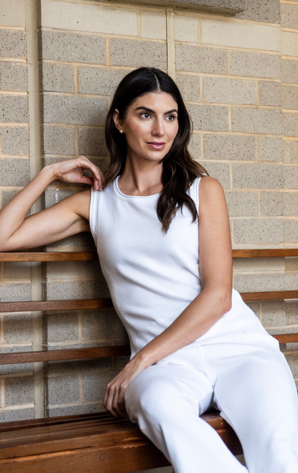 Mavys Round Neck Tank Top, White