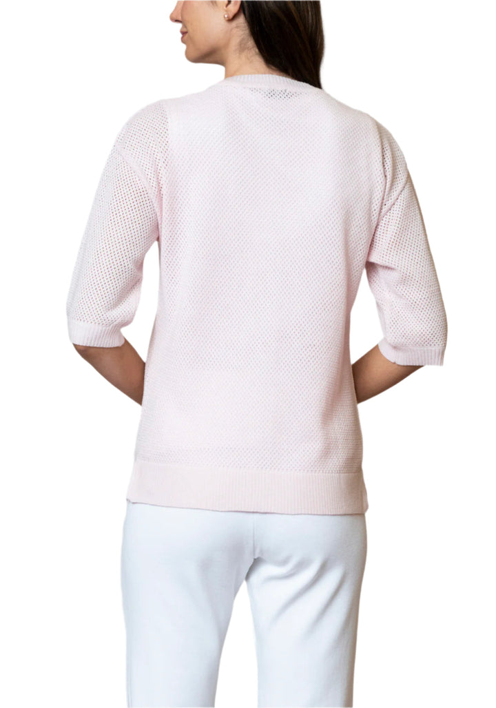 Daphne Mesh Short Sleeved Cardigan, Pink Petal