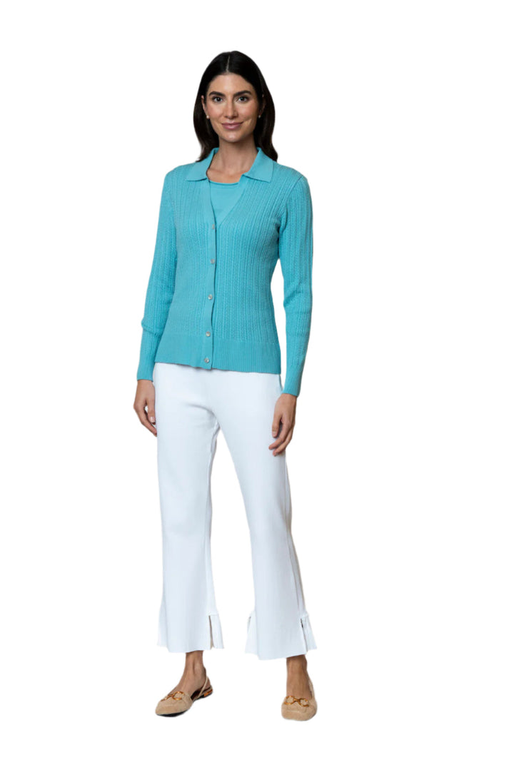 Macy Lace-Cable-Knit Cardigan, Aqua