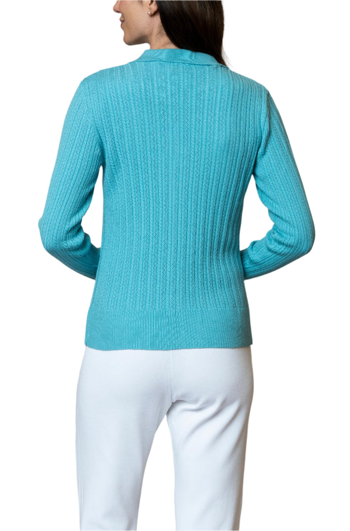 Macy Lace-Cable-Knit Cardigan, Aqua