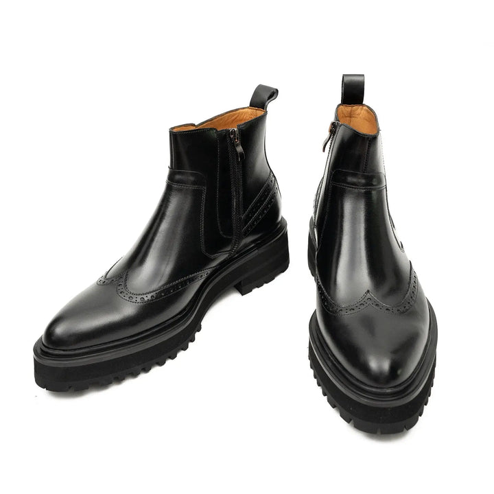 Black Brogue Leather Chelsea Boots