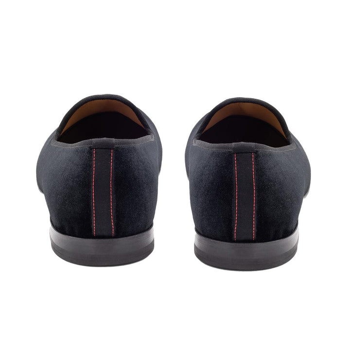 Men's Black Velvet Slipper II With Black Grosgrain Stripe