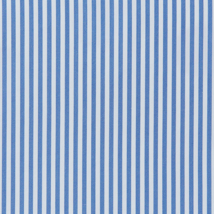 Blue and White striped fabric swatch.