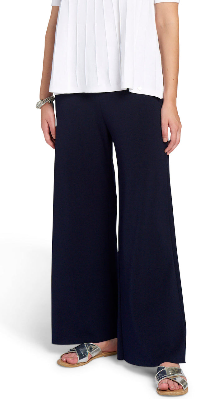 Briana Wide Leg Milano-Knit Pants, Dark Navy