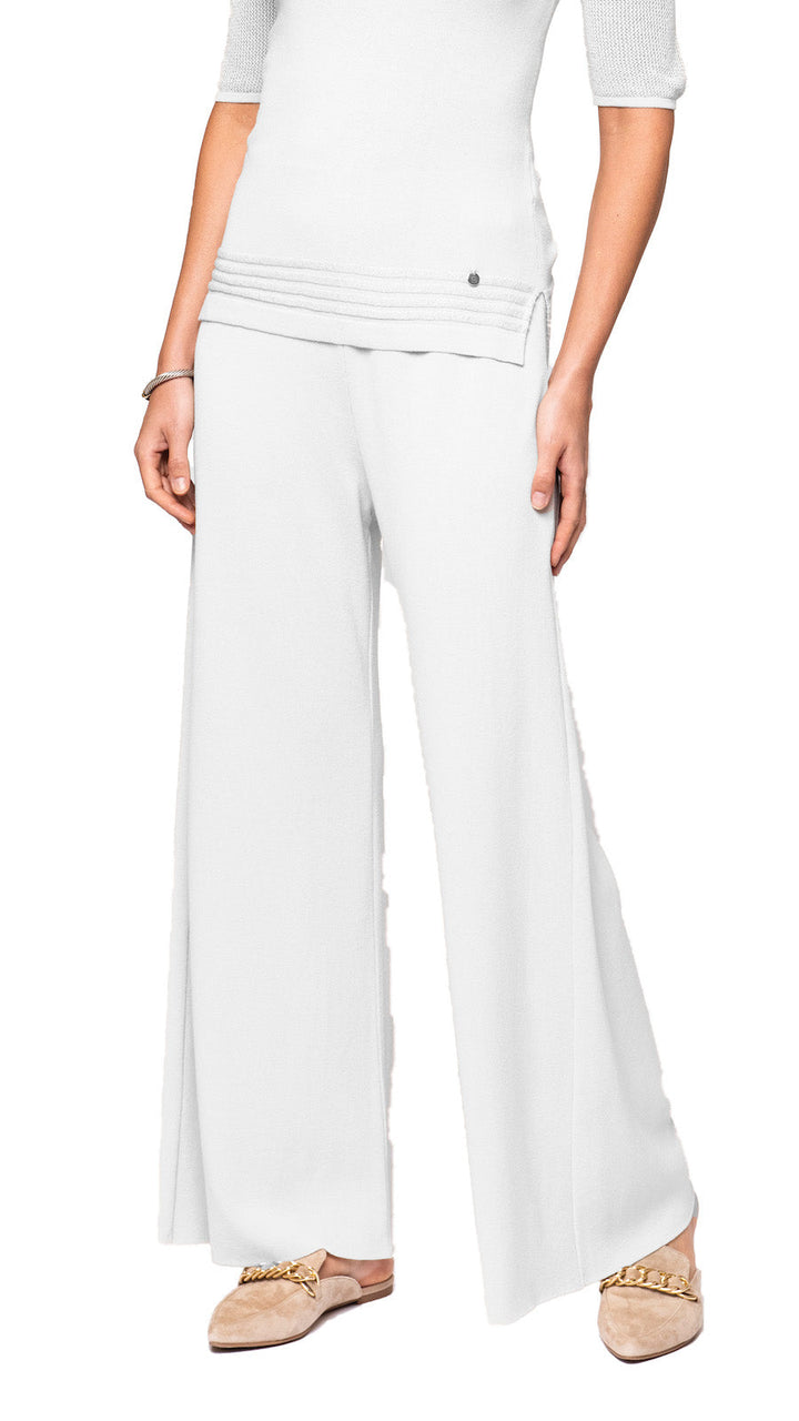 Briana Wide-Leg Milano-Knit Pants; White