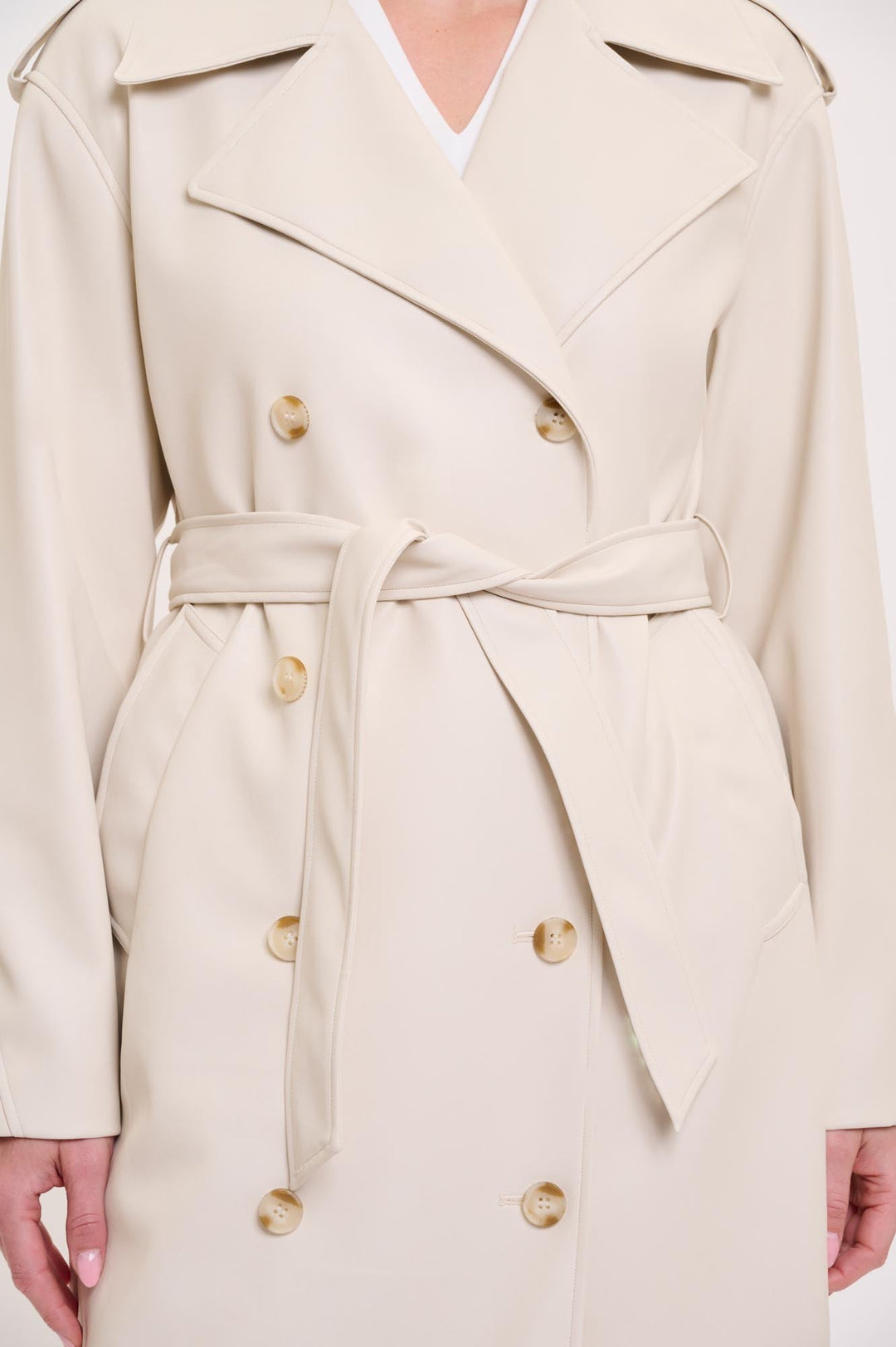 Broos Faux Leather Trench Coat - Birch