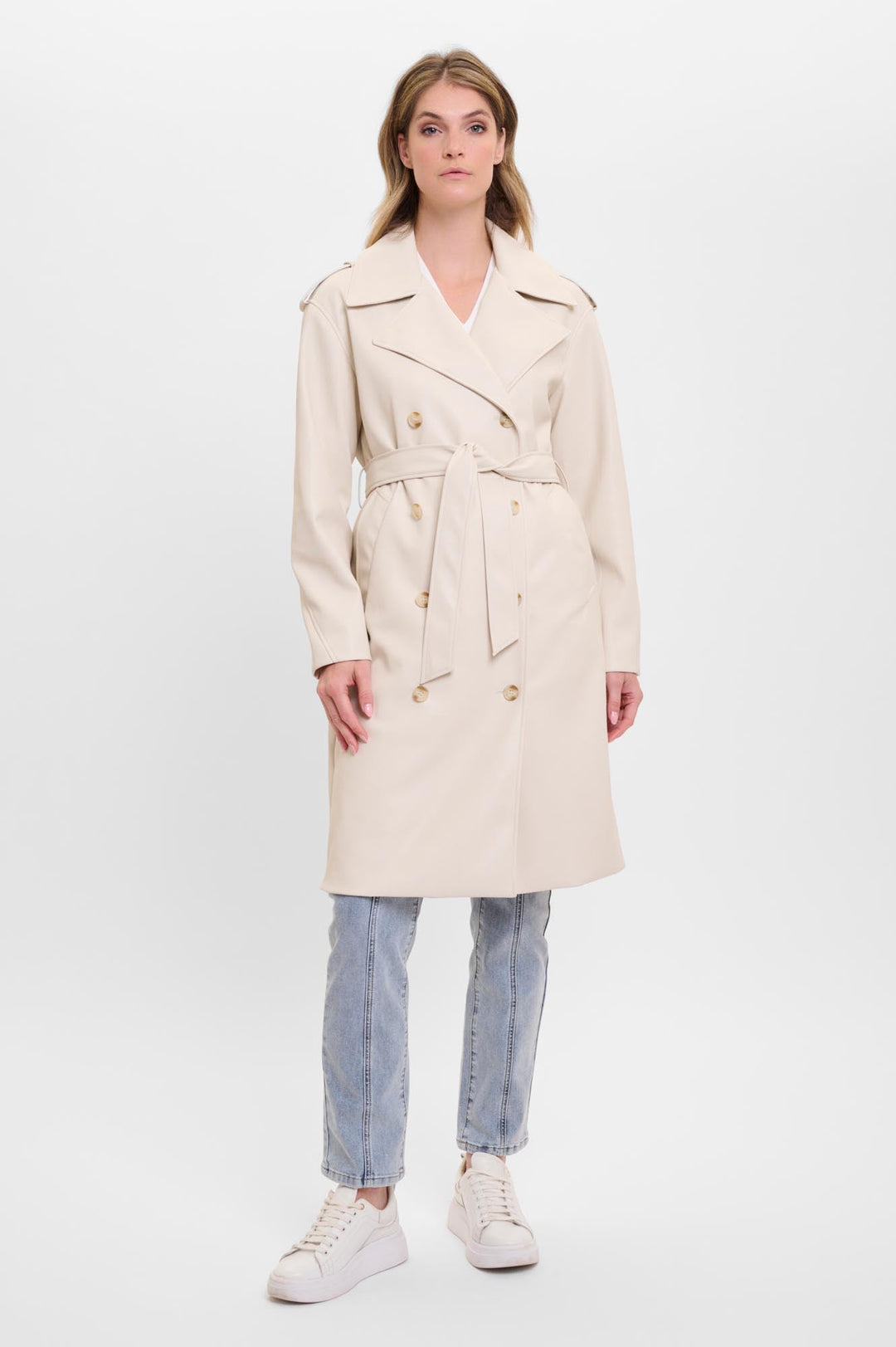 Broos Faux Leather Trench Coat - Birch