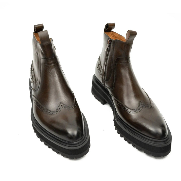 Brown Brogue Leather Chelsea Boots