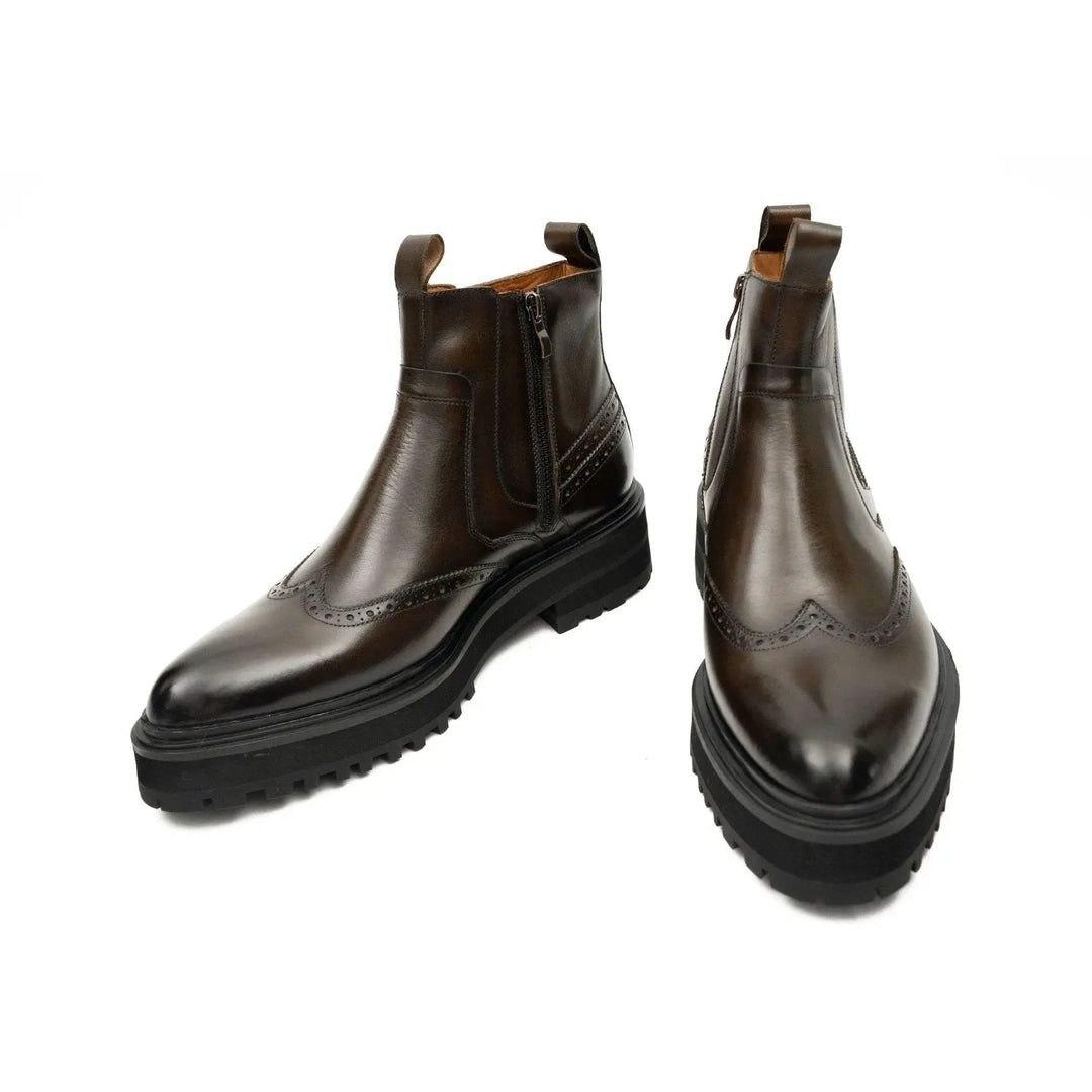 Brown Brogue Leather Chelsea Boots