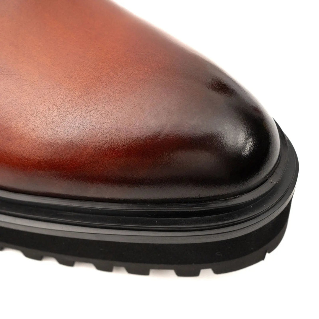 Brown Burnished Leather Chelsea Boot