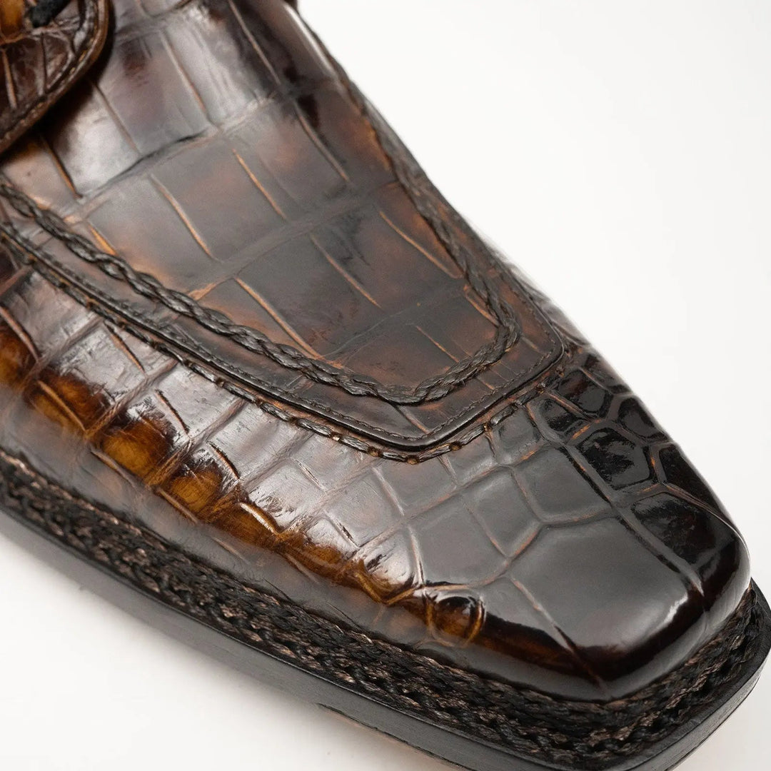 Brown Crocodile Derby Shoes Goodyear Norwegian 8014