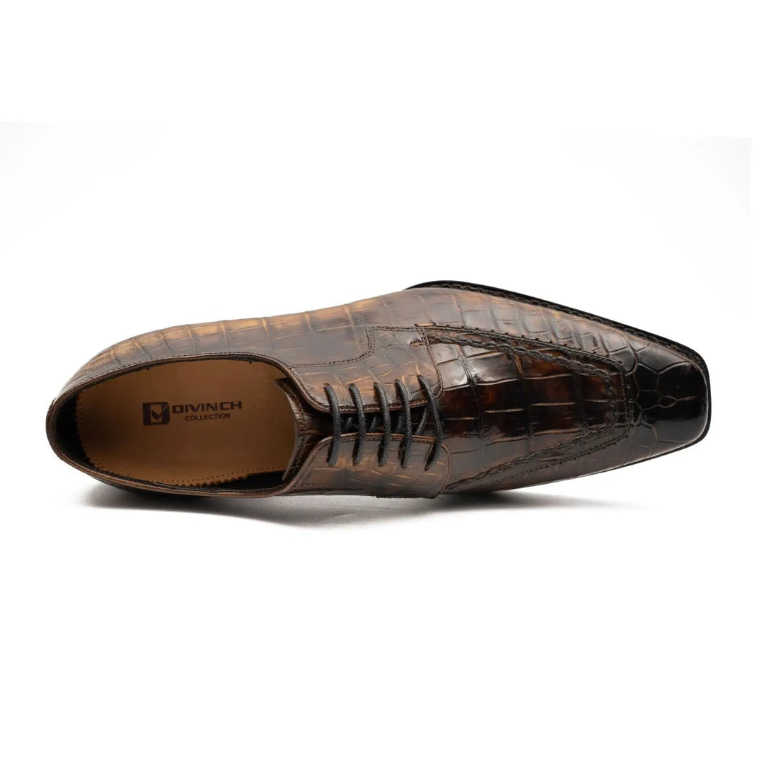 Brown Crocodile Derby Shoes Goodyear Norwegian 8014