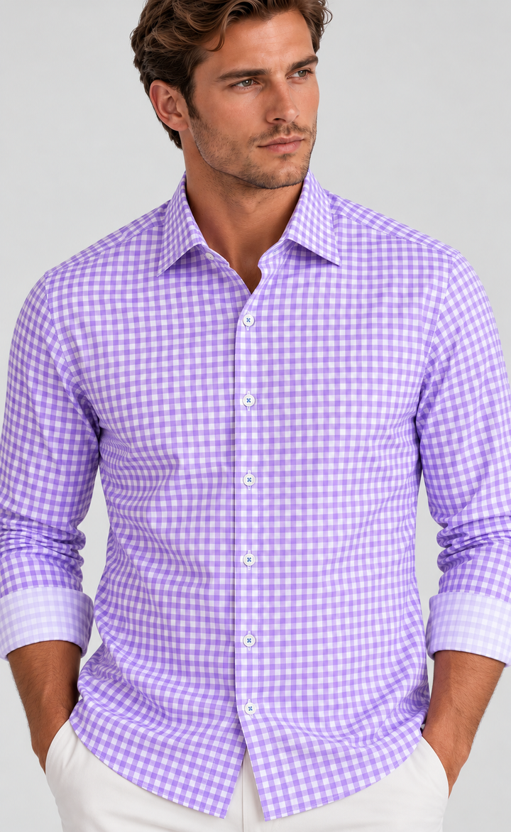 Mauro Long Sleeve Check Tech Shirt - Lavender