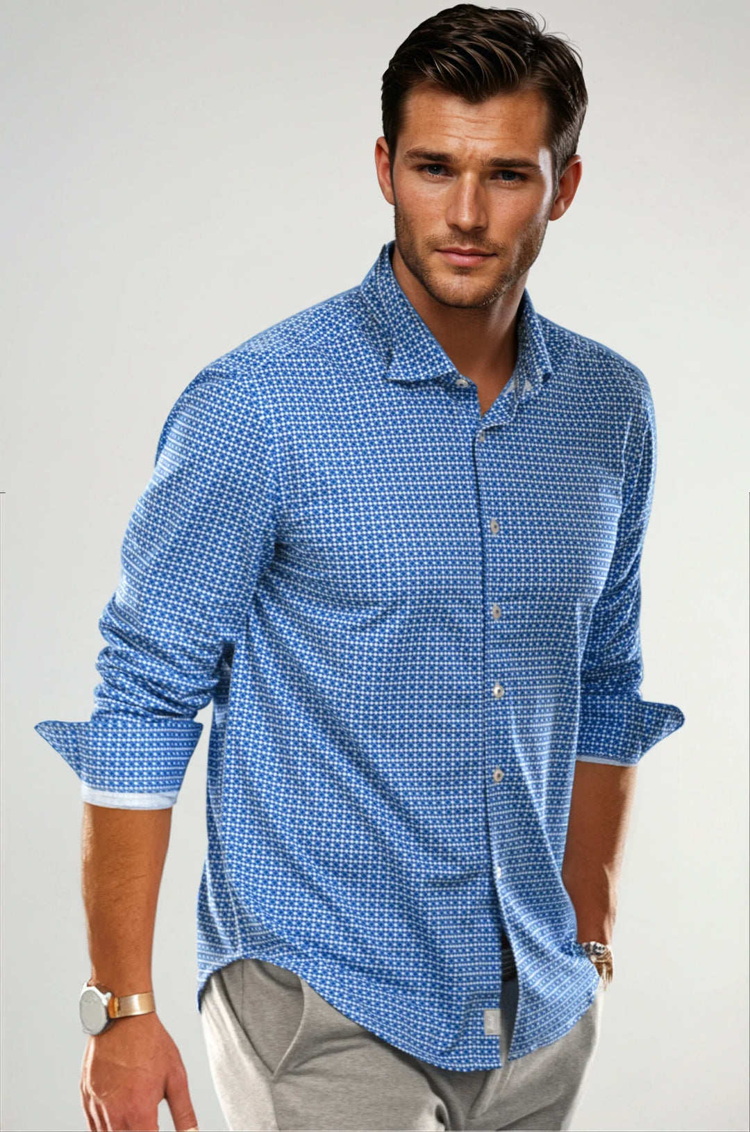 Swiss Check Long Sleeve Tech Shirt - Blue