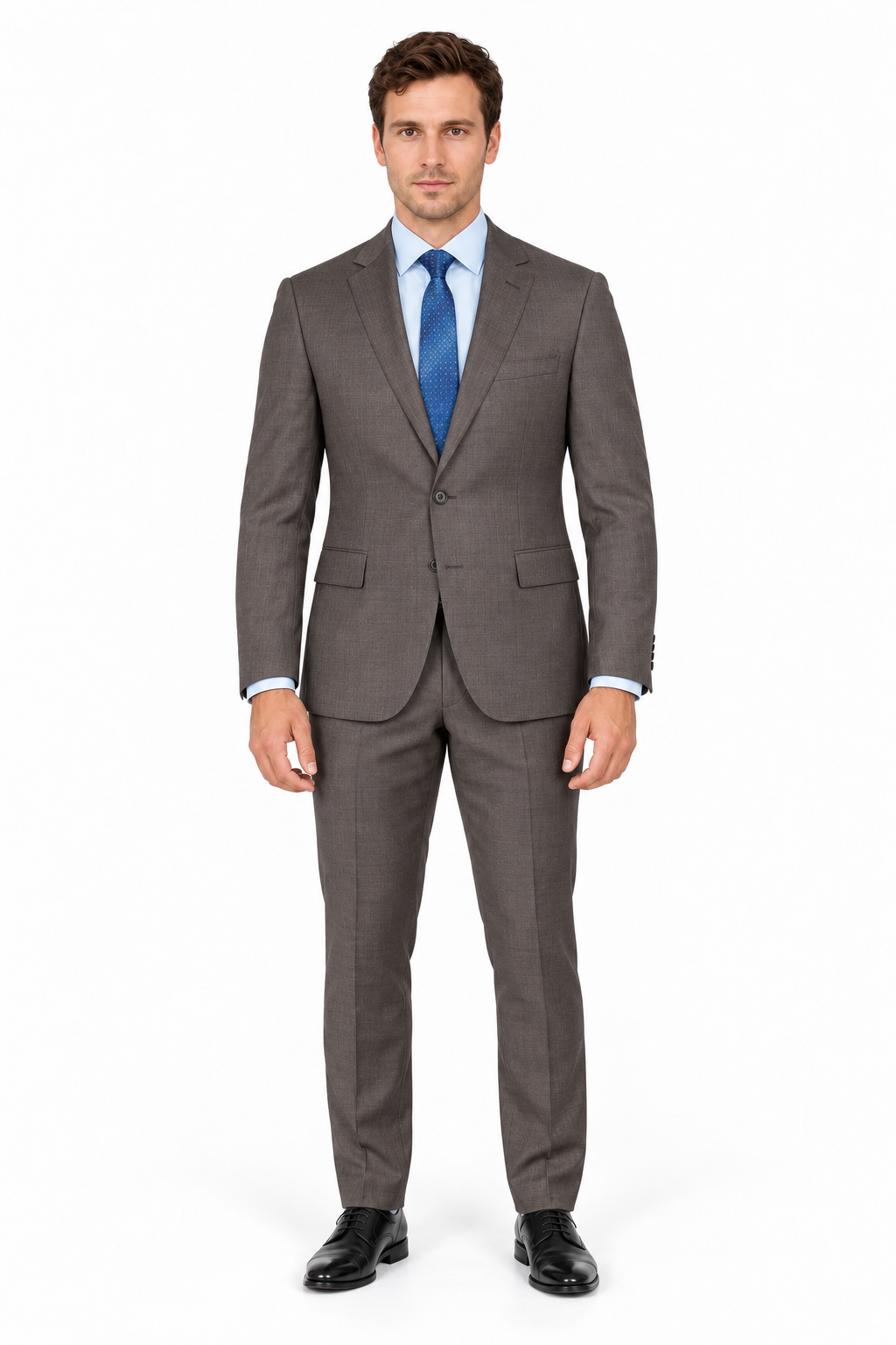 Button Vested No Pleat Suit - Brown