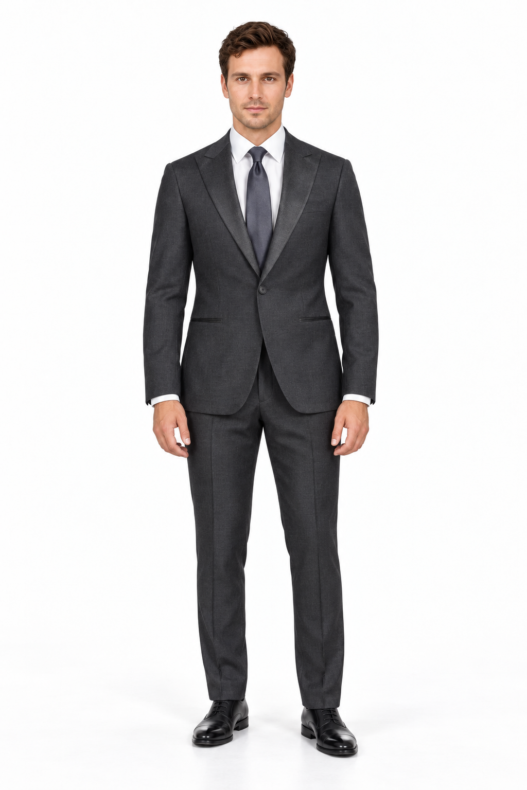 Button Vested No Pleat Suit - Dark Grey