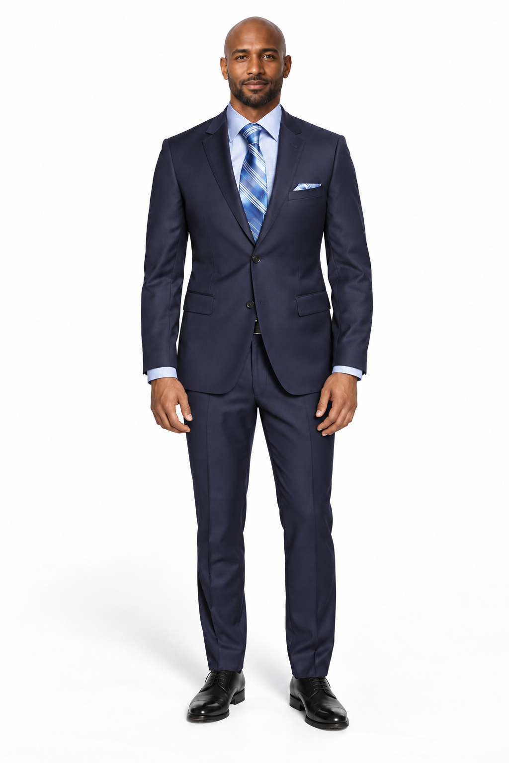 Button Vested No Pleat Suit - Navy