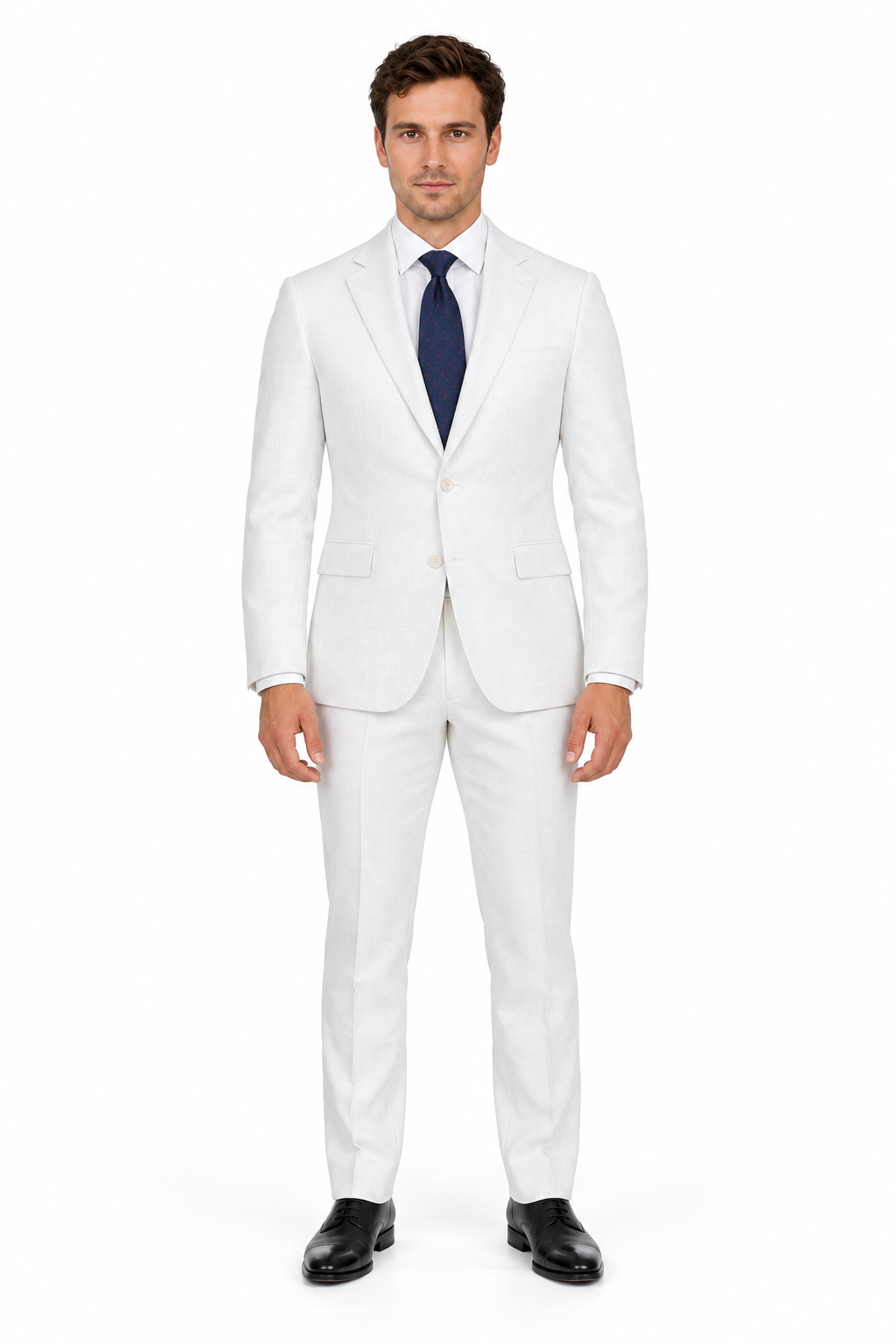 Button Vested No Pleat Suit - White