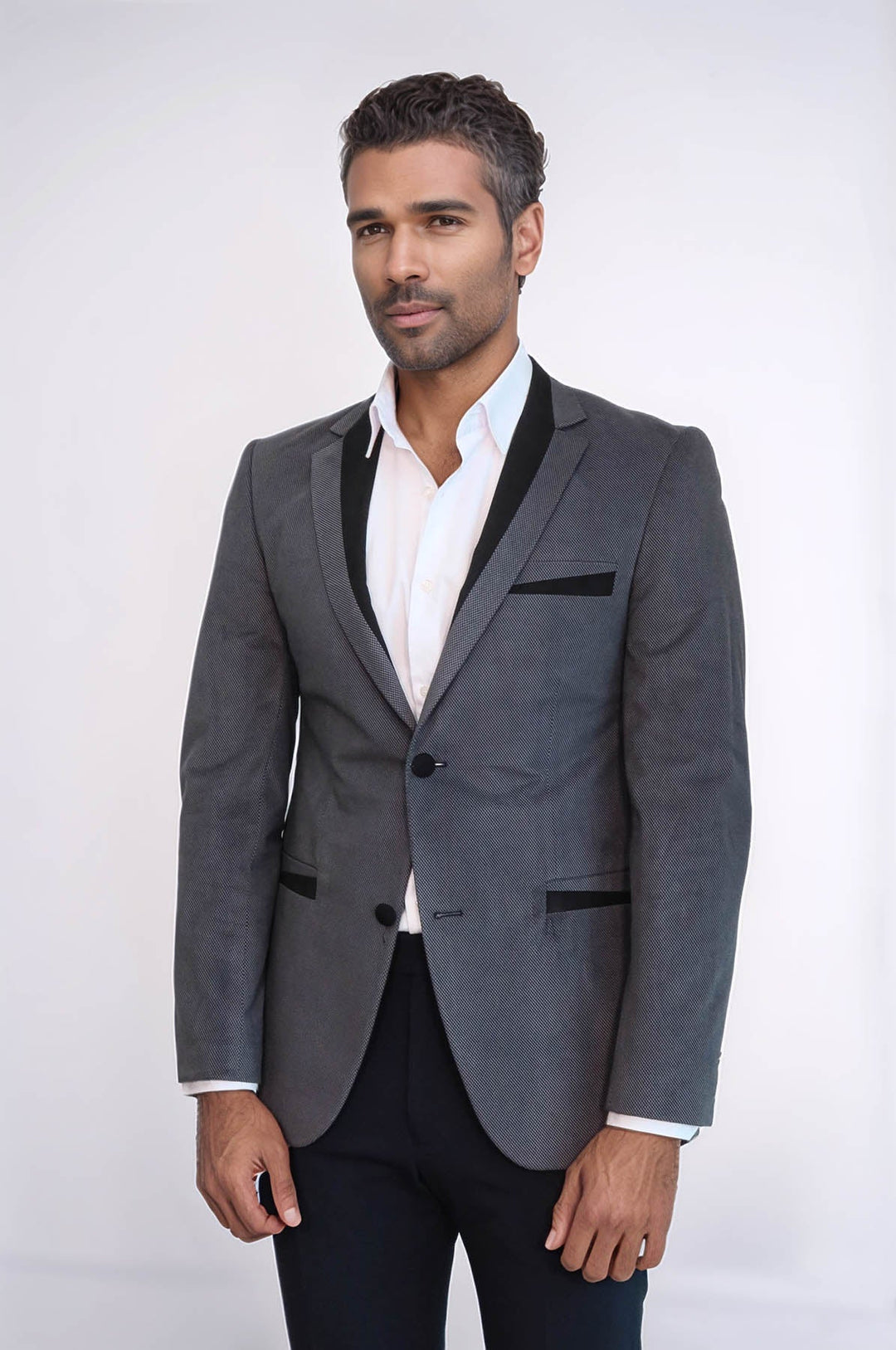 2 Buttons Pocket Piping Velvet Grey Jacket