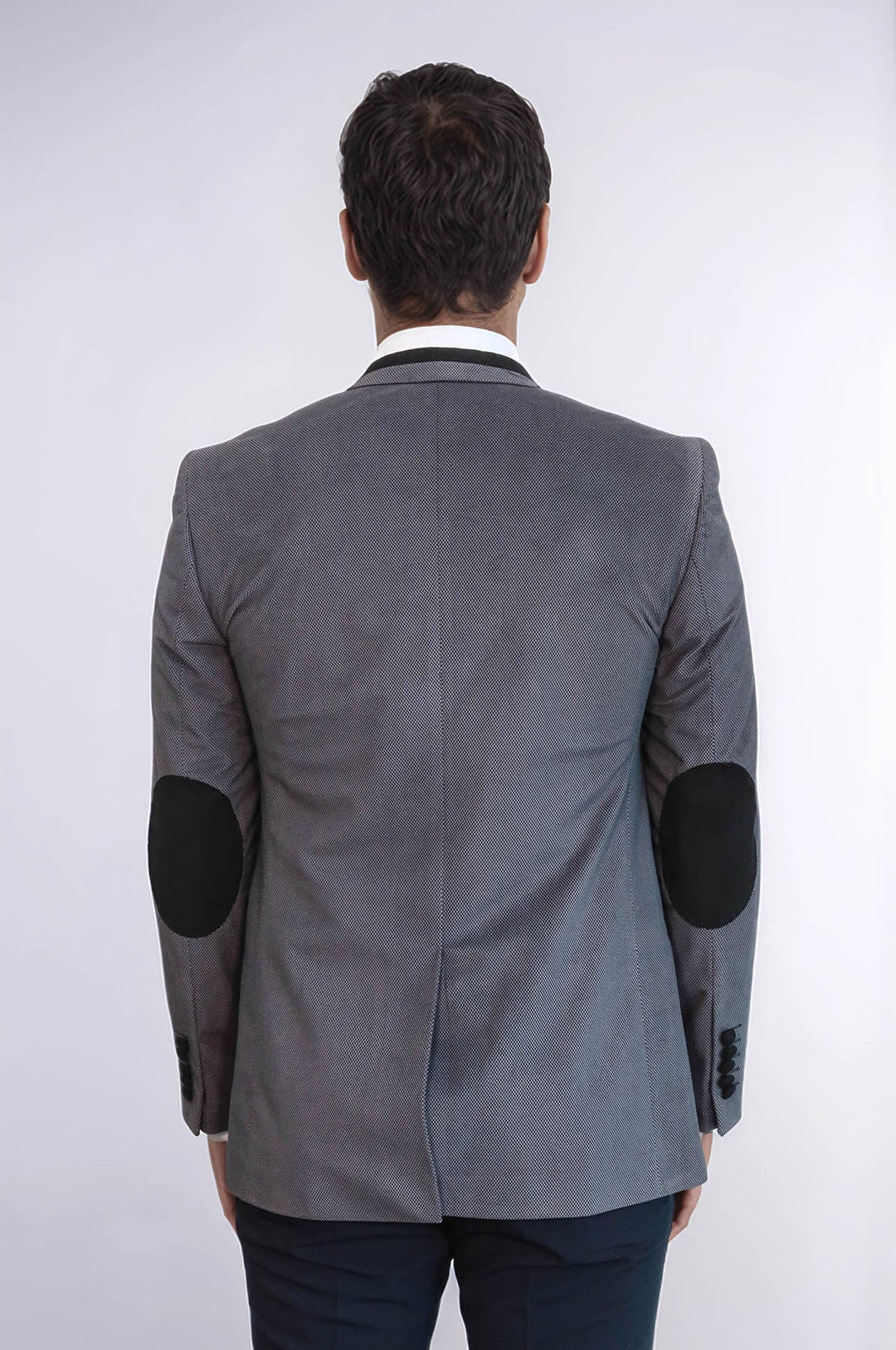 2 Buttons Pocket Piping Velvet Grey Jacket
