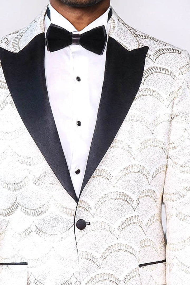 Patterned Slim Fit White Men Dinner Jacket - Wessi
