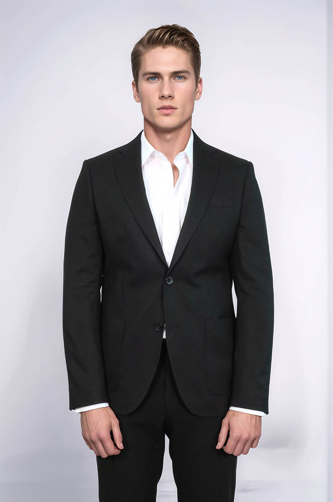 Textured Slim Fit Notch Lapel Black Men Blazer - Wessi