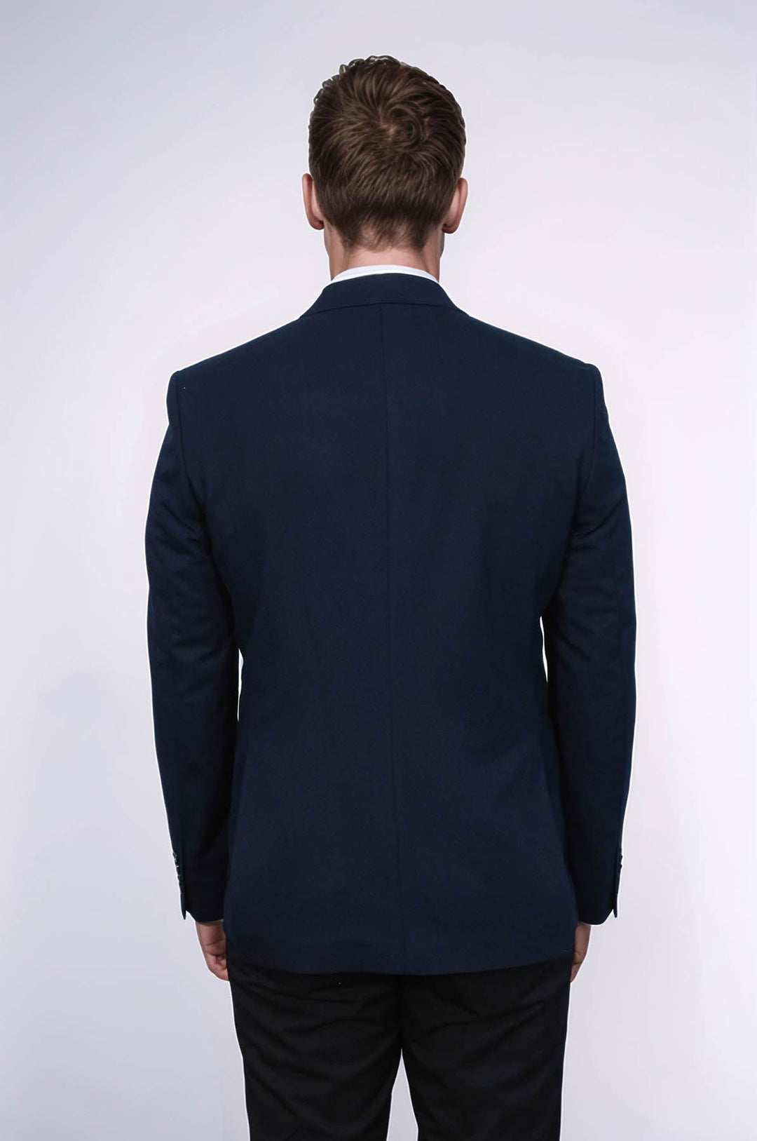 Textured Slim Fit Notch Lapel Navy Blue Men Blazer - Wessi