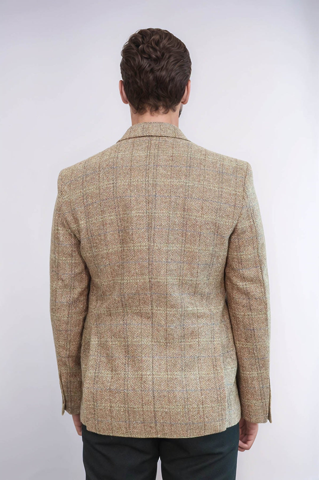 Herringbone Slim Fit Wool Tan Men Blazer - Wessi