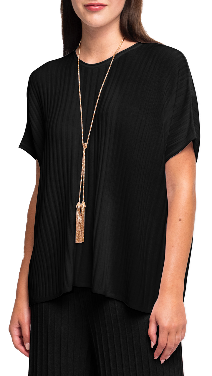 Erika Loose-Fitting Wide Rib Knit Drop Shoulder Top; Black