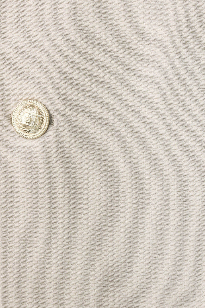 Beige Textured Gold Metal Button Slim Fit Men's Blazer Jacket - Wessi