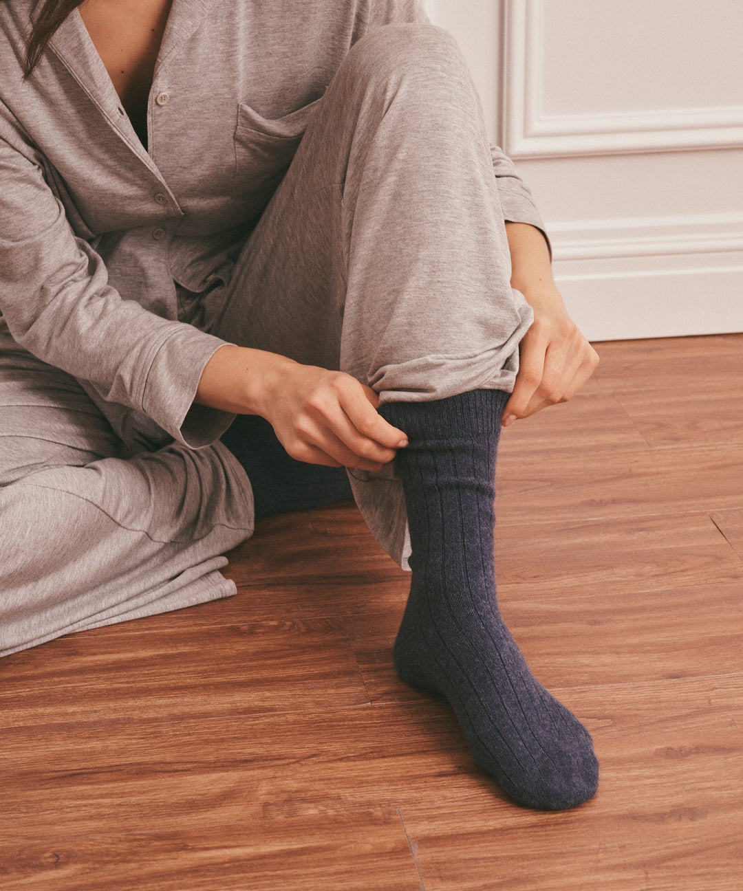 NAADAM Signature Cashmere Ribbed Socks - Blue Denim