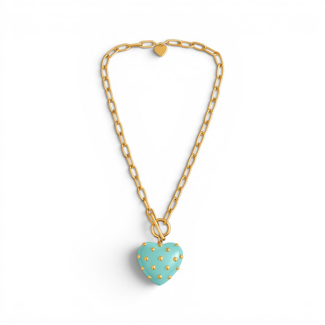 Celestine Aqua Resin Heart Pendant