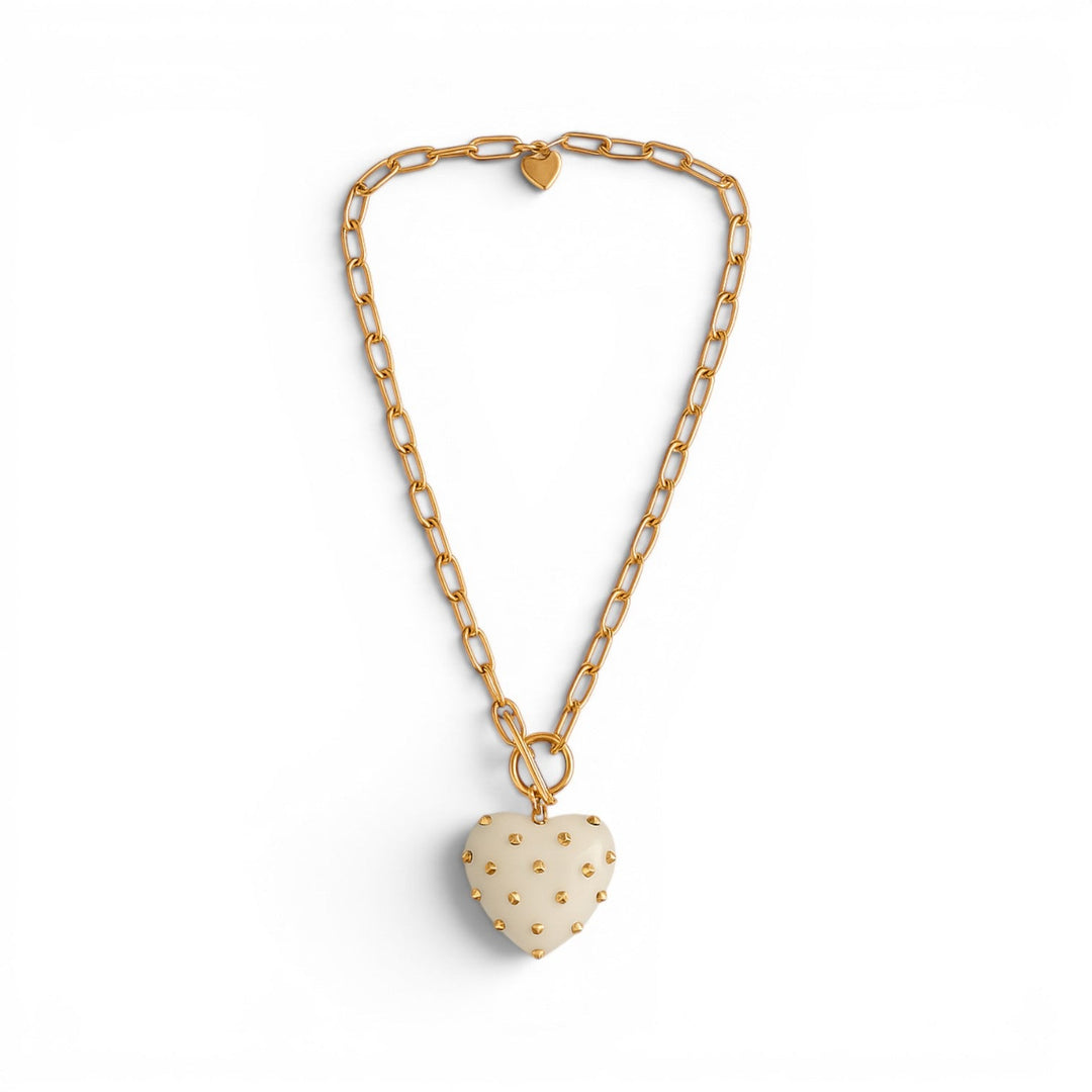 Celestine Mother Of Pearl Resin Heart Pendant