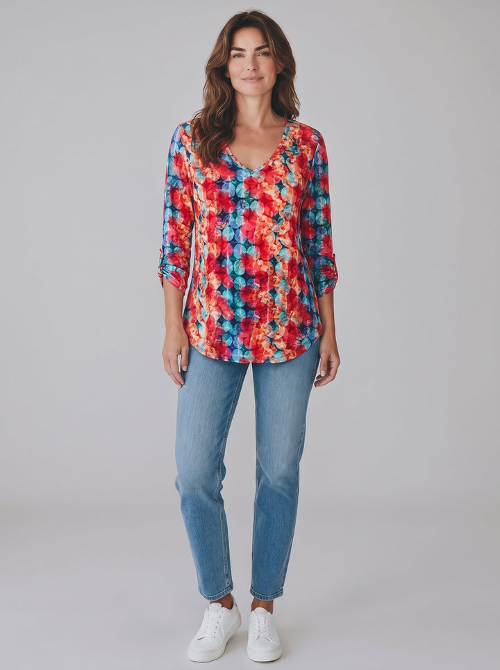 Printed Crinkle V-neck Top