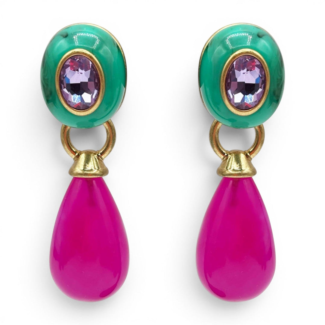 Charlotte Malachite And Fuchsia Resin Pierced Removable Drop Earrings