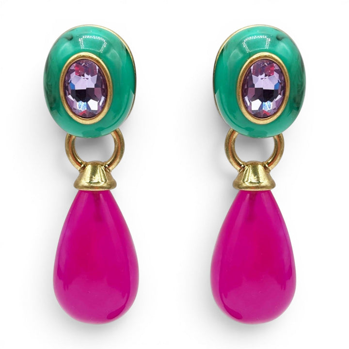 Charlotte Malachite And Fuchsia Resin Pierced Removable Drop Earrings