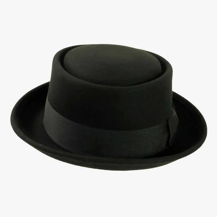 Chi-Town black felt pork pie hat, worn