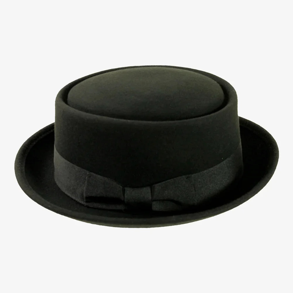 Chi-Town black felt pork pie hat, detail