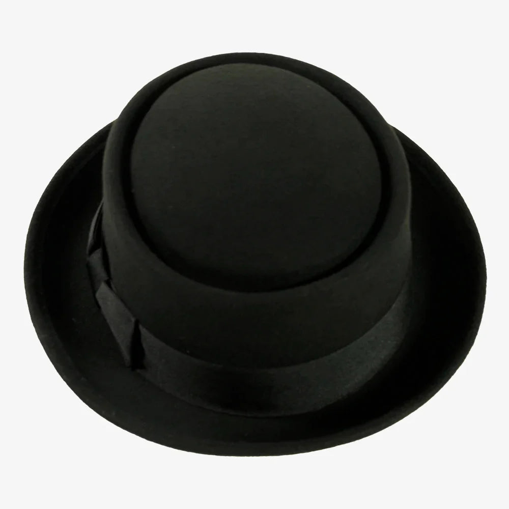 Chi-Town black felt pork pie hat, crown detail