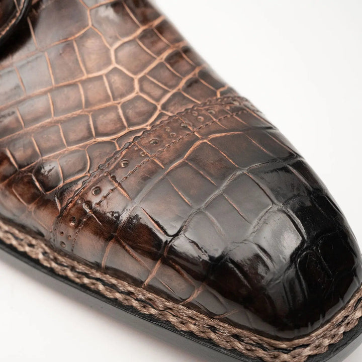 Coffee Crocodile Derby Shoes Goodyear Norwegian 8019