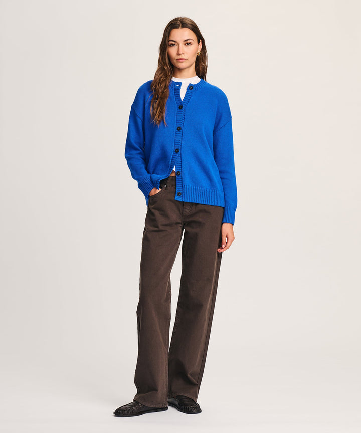 NAADAM Cotton High Neck Cardigan - Lapis Blue