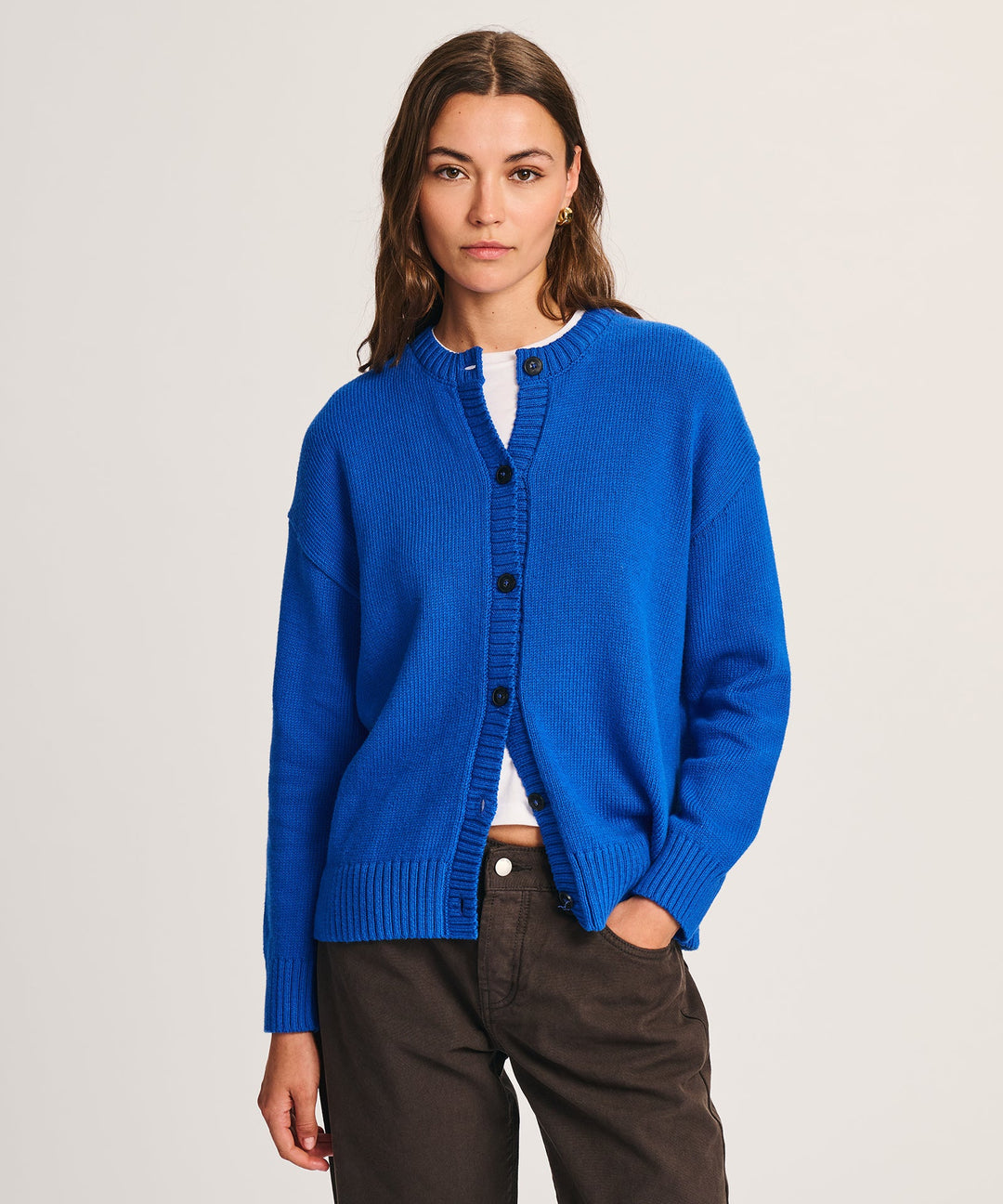 NAADAM Cotton High Neck Cardigan - Lapis Blue