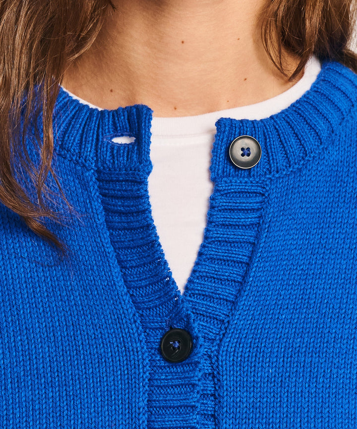 NAADAM Cotton High Neck Cardigan - Lapis Blue