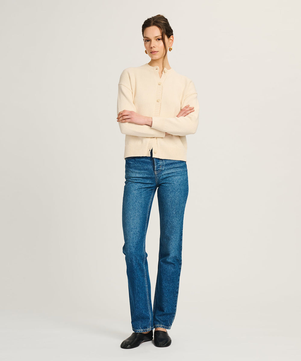 NAADAM Cotton High Neck Cardigan - Ivory