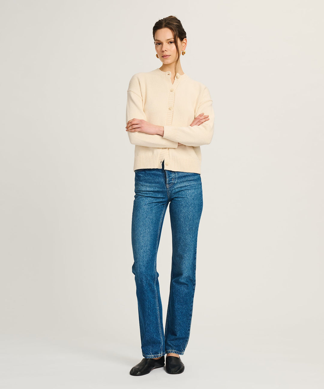 NAADAM Cotton High Neck Cardigan - Ivory