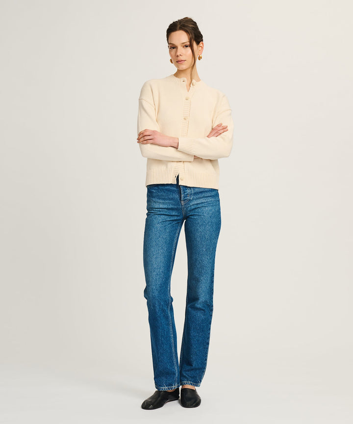 NAADAM Cotton High Neck Cardigan - Ivory